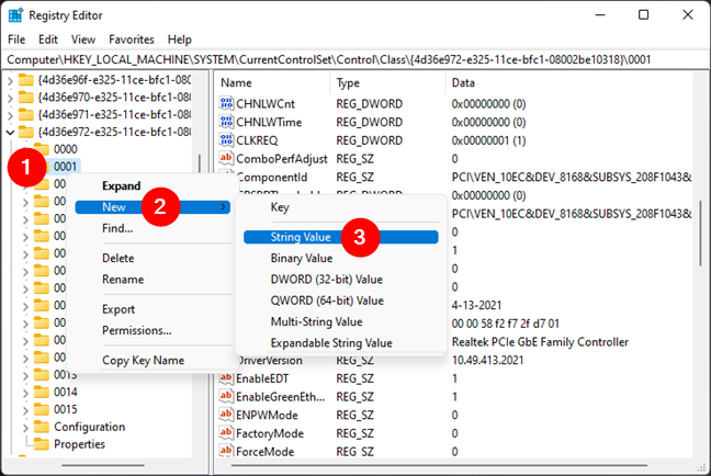 Add new string for a network adapter in Registry Editor