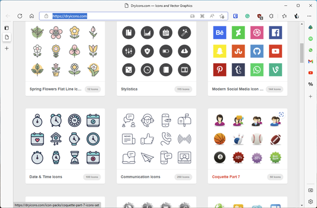Free icons on the dryicons.com website