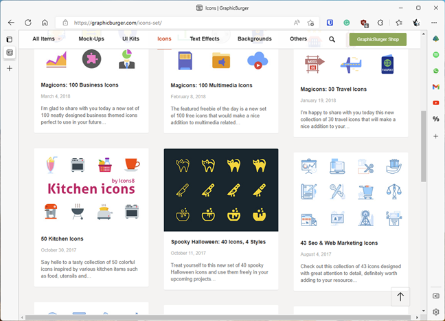 Various free icons on the graphicburger.com website