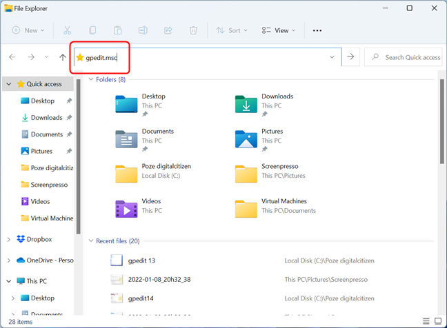 Run the Local Group Policy Editor from File Explorer in Windows 11 and Windows 10