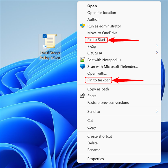 Select one of the two options if you want to pin the shortcut in Windows 11