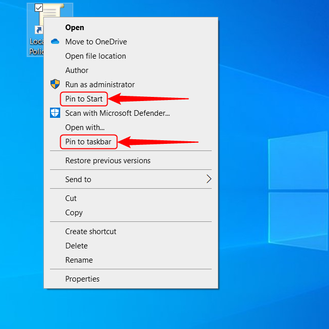 Pinning the Local Group Policy editor is easier in Windows 10