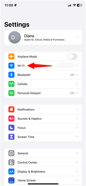 Access Wi-Fi in the iPhone Settings