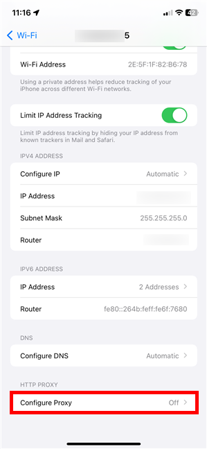 Access Configure Proxy on iPhone