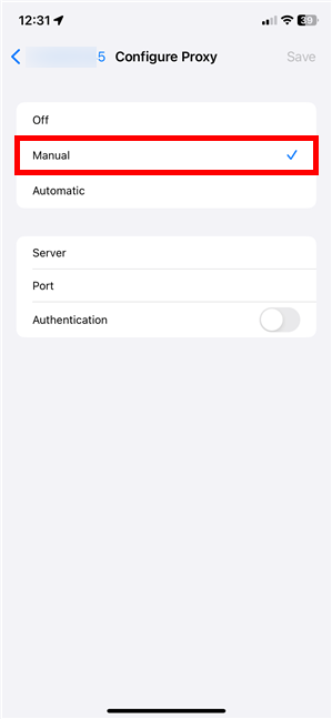 Manually configure a proxy server on iPhone