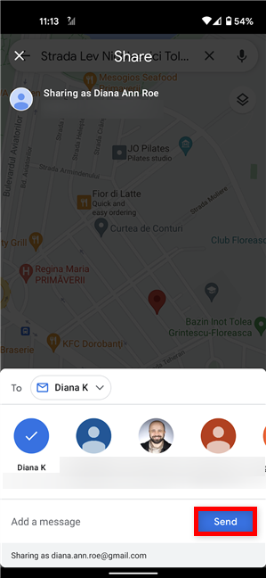 How to send a location on Android