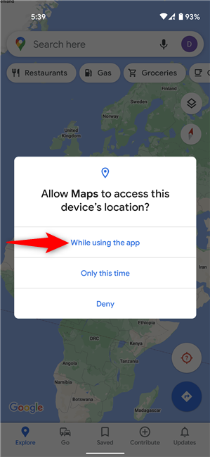Allow Maps to access your Android's location