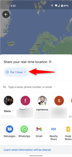 Set how long to share your location