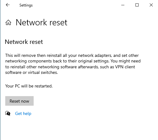 Read what the network reset does and press Reset now