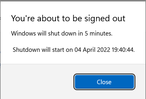Windows 11 shuts down in 5 minutes