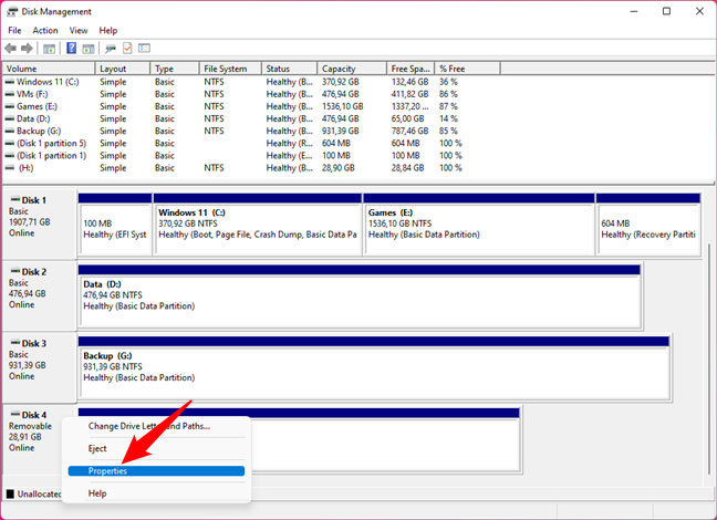 Opening Properties of a removable drive