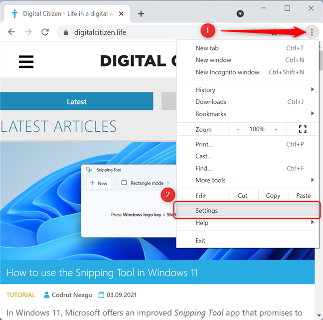 Open Customize and control Google Chrome menu and choose Settings