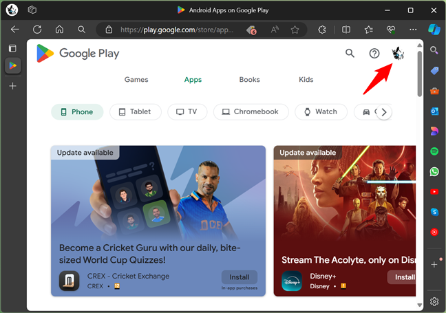 Google account in the Google Play Store