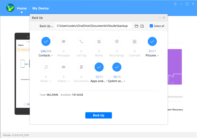 Backing up a HUAWEI smartphone