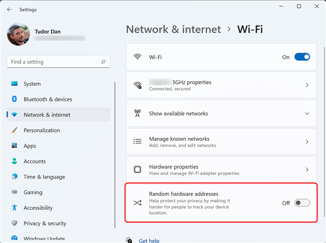 Disable random hardware address for all Wi-Fi networks in Windows 11