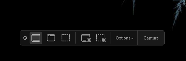 The overlay interface used to get a Mac screen shot