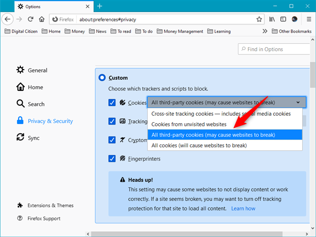 How to block third-party cookies in Firefox