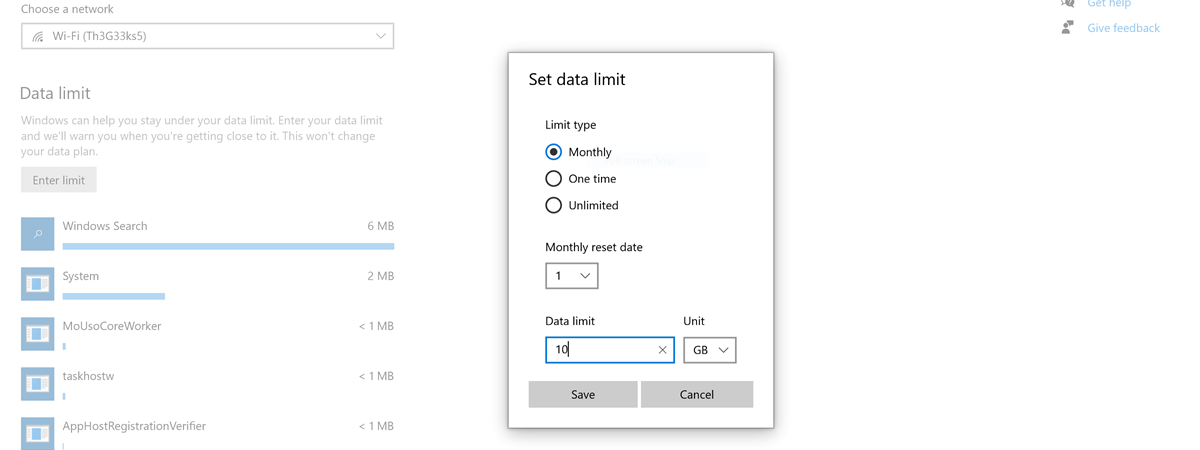 Metered connection settings
