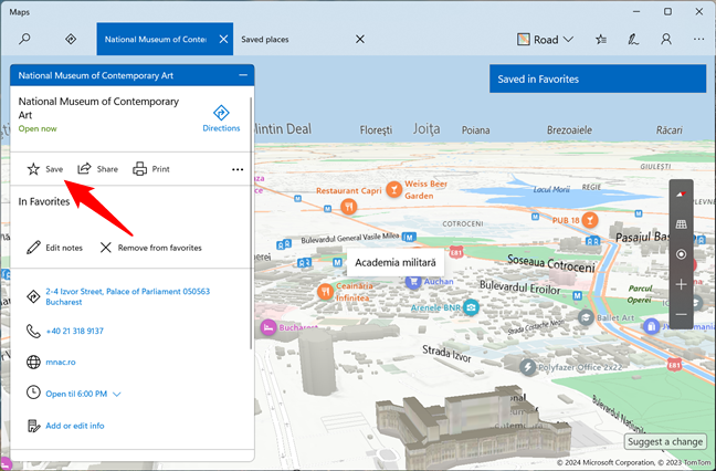 Saving a place in Windows Maps