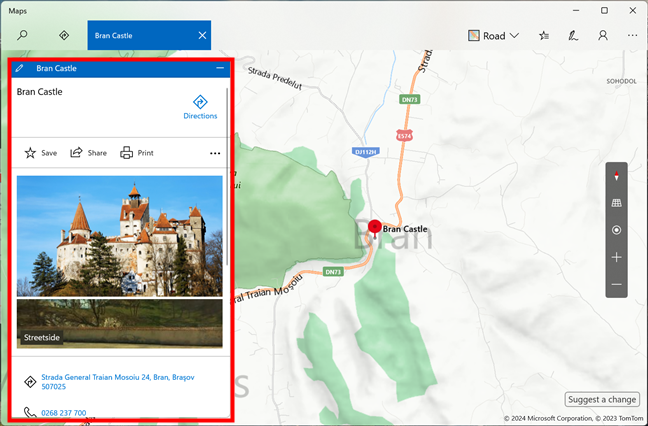 Details about a place shown by Windows Maps