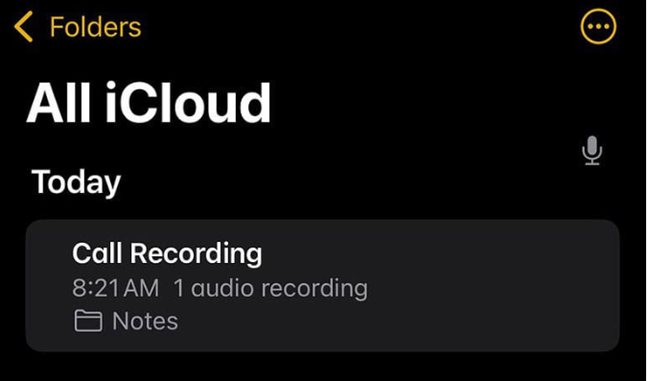 Call recordings are stored inside Notes