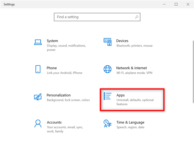 Access the Apps settings in Windows 10