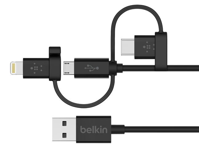 Universal Cable with Micro-USB, USB-C, and Lightning Connectors from Belkin