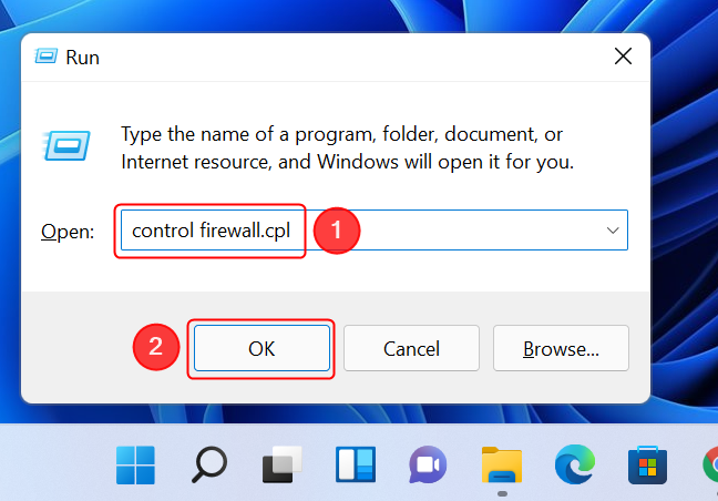 Open Windows Defender Firewall from the Run window