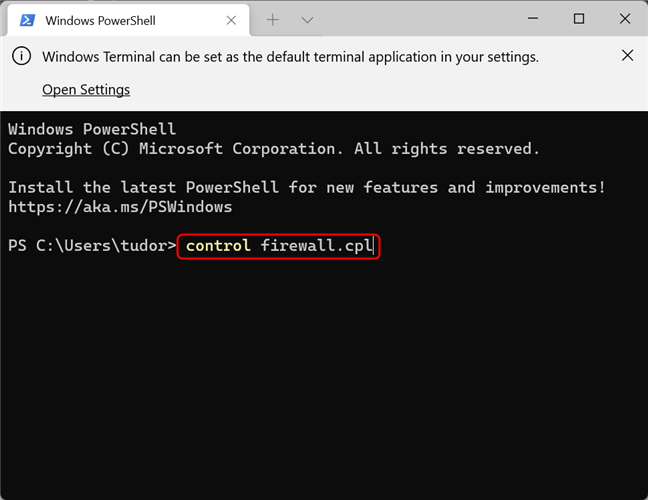 Windows Defender Firewall can be opened by using a command-line interface