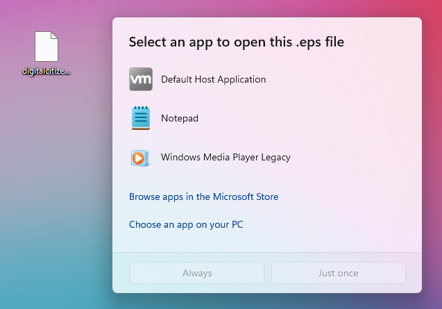 Windows 11 asking you how to open a file