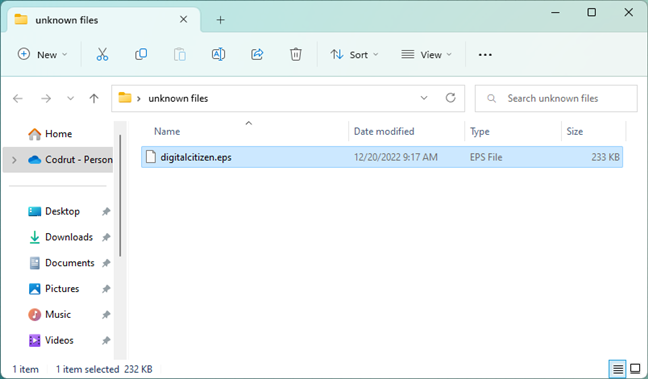 An unknown file with the EPS extension, shown in File Explorer