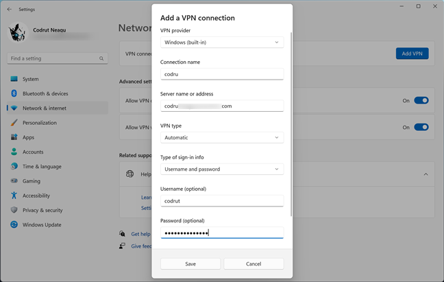 Creating a VPN connection in Windows 11