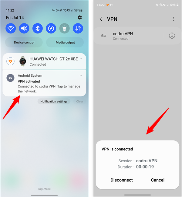 Using a VPN connection on an Android smartphone