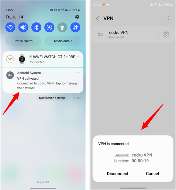 Using a VPN connection on an Android smartphone