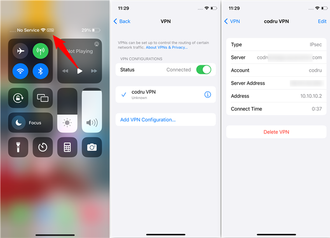 A VPN connection on an iPhone