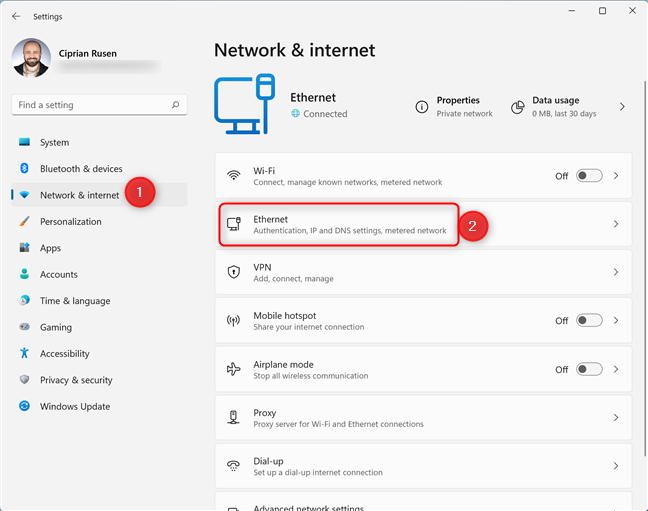 Access the properties of your Ethernet connection