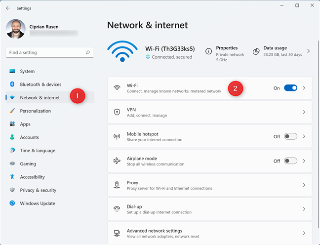 Choose Wi-Fi in the Network & internet settings