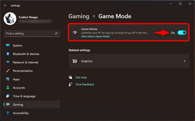 Turning Game Mode on in Windows 11