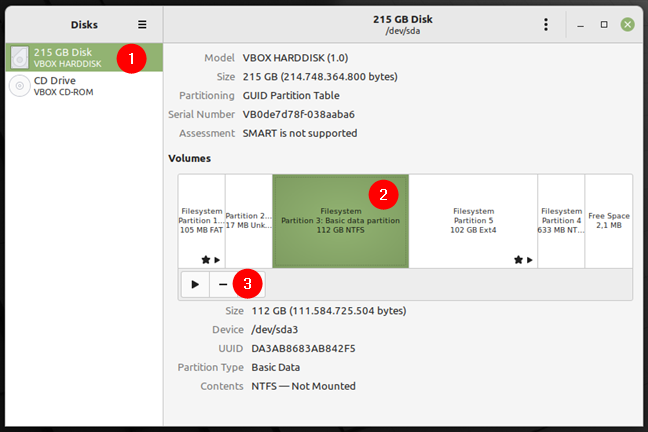 Deleting a Windows 11 partition using Disks in Linux Mint