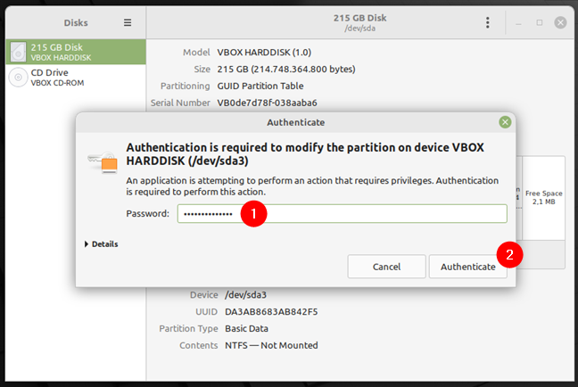 Authenticating as an administrator in Linux Mint