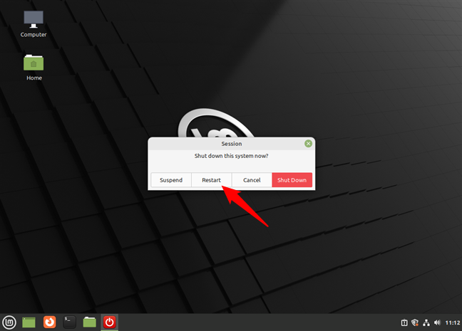 Rebooting the computer in Linux Mint