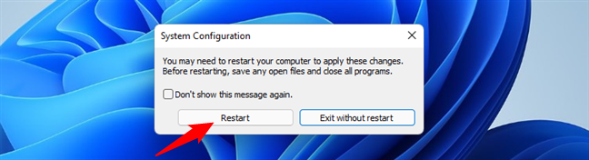 Restarting Windows 11 to apply the changes