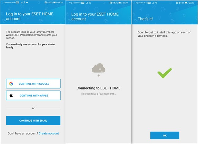 Signing into an ESET account