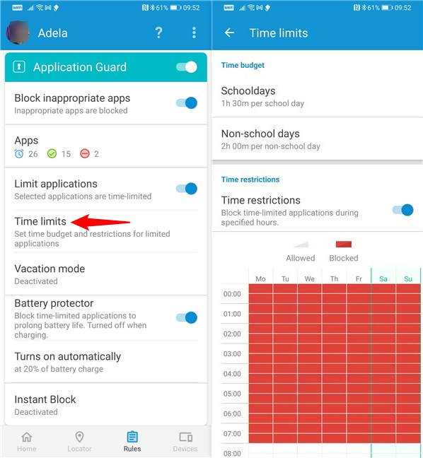 Set time limits for apps and games