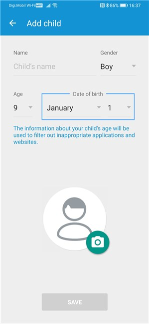 Creating a child profile in ESET Parental Control
