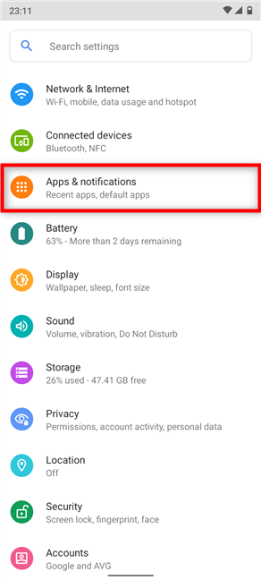 Access Apps & notifications settings