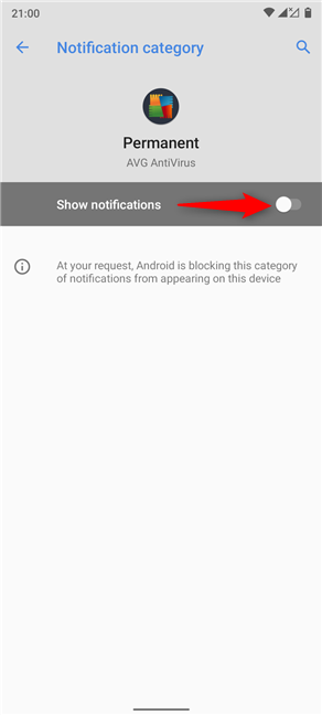 Disable the master switch to get rid of permanent notifications