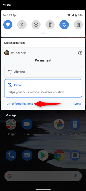 Press on Turn off notifications