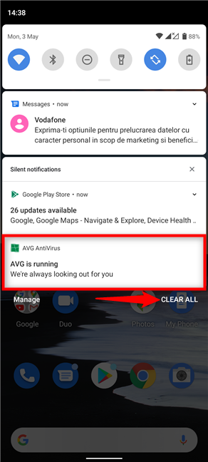 Pressing Clear all gets rid of most Android notifications