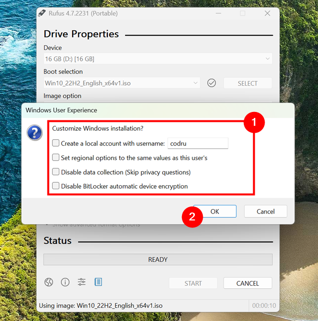 Rufus can customize the Windows 10 USB drive